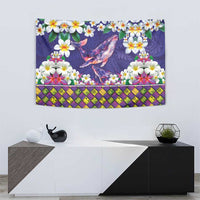 Hawaiian Plumeria and Humpback Whales Tapestry Polynerian Art Tattoo-Navy Color