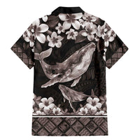 Hawaiian Plumeria and Humpback Whales Family Matching Mermaid Dress and Hawaiian Shirt Polynerian Art Tattoo-Grayscale Mode LT03 - Polynesian Pride