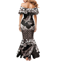 Hawaiian Plumeria and Humpback Whales Family Matching Mermaid Dress and Hawaiian Shirt Polynerian Art Tattoo-Grayscale Mode LT03 - Polynesian Pride