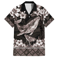 Hawaiian Plumeria and Humpback Whales Family Matching Puletasi and Hawaiian Shirt Polynerian Art Tattoo-Grayscale Mode LT03 Dad's Shirt - Short Sleeve Black - Polynesian Pride