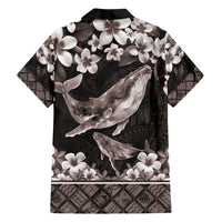 Hawaiian Plumeria and Humpback Whales Family Matching Puletasi and Hawaiian Shirt Polynerian Art Tattoo-Grayscale Mode LT03 - Polynesian Pride