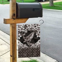 Hawaiian Plumeria and Humpback Whales Garden Flag Polynerian Art Tattoo-Grayscale Mode