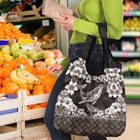 Hawaiian Plumeria and Humpback Whales Grocery Bag Polynerian Art Tattoo-Grayscale Mode