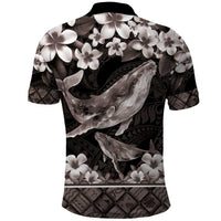 Hawaiian Plumeria and Humpback Whales Polo Shirt Polynerian Art Tattoo-Grayscale Mode