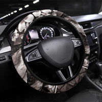 Hawaiian Plumeria and Humpback Whales Steering Wheel Cover Polynerian Art Tattoo-Grayscale Mode