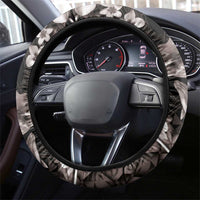 Hawaiian Plumeria and Humpback Whales Steering Wheel Cover Polynerian Art Tattoo-Grayscale Mode