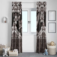 Hawaiian Plumeria and Humpback Whales Window Curtain Polynerian Art Tattoo-Grayscale Mode