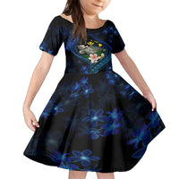 Hawaii Turtle Plumeria Flower Fanciful Kid Short Sleeve Dress