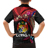Tonga Emancipation Day Family Matching Off The Shoulder Long Sleeve Dress and Hawaiian Shirt Ngatu Humpback Whale Polynesian Flower