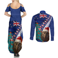 New Zealand Christmas Couples Matching Summer Maxi Dress and Long Sleeve Button Shirt Kiwi Bird Santa and Silver Fern Funny Haka Dance LT03 - Polynesian Pride