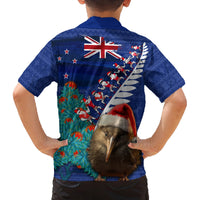 New Zealand Christmas Family Matching Off Shoulder Maxi Dress and Hawaiian Shirt Kiwi Bird Santa and Silver Fern Funny Haka Dance LT03 - Polynesian Pride