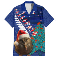 New Zealand Christmas Family Matching Summer Maxi Dress and Hawaiian Shirt Kiwi Bird Santa and Silver Fern Funny Haka Dance LT03 Dad's Shirt - Short Sleeve Blue - Polynesian Pride