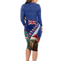New Zealand Christmas Long Sleeve Bodycon Dress Kiwi Bird Santa and Silver Fern Funny Haka Dance