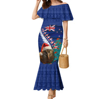 New Zealand Christmas Mermaid Dress Kiwi Bird Santa and Silver Fern Funny Haka Dance LT03 Women Blue - Polynesian Pride