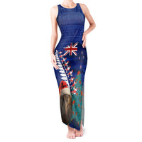 New Zealand Christmas Tank Maxi Dress Kiwi Bird Santa and Silver Fern Funny Haka Dance LT03 Women Blue - Polynesian Pride