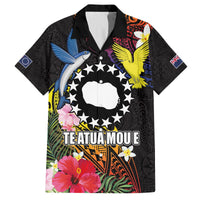 Cook Islands Independence Day Family Matching Puletasi and Hawaiian Shirt Maroro and Kakaia with Hibiscus Flower Polynesian Pattern LT03 Dad's Shirt - Short Sleeve Black - Polynesian Pride