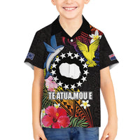 Cook Islands Independence Day Family Matching Puletasi and Hawaiian Shirt Maroro and Kakaia with Hibiscus Flower Polynesian Pattern LT03 Son's Shirt Black - Polynesian Pride