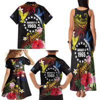 Cook Islands Independence Day Family Matching Tank Maxi Dress and Hawaiian Shirt Maroro and Kakaia with Hibiscus Flower Polynesian Pattern