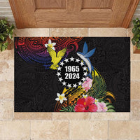 Cook Islands Independence Day Rubber Doormat Maroro and Kakaia with Hibiscus Flower Polynesian Pattern
