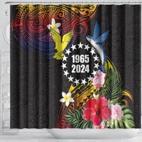 Cook Islands Independence Day Shower Curtain Maroro and Kakaia with Hibiscus Flower Polynesian Pattern