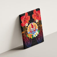 French Polynesia Bastille Day Canvas Wall Art Tiare Flower and National Seal Polynesian Pattern