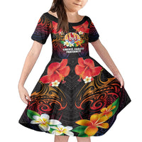 French Polynesia Bastille Day Family Matching Long Sleeve Bodycon Dress and Hawaiian Shirt Tiare Flower and National Seal Polynesian Pattern LT03 Daughter's Dress Black - Polynesian Pride