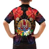 French Polynesia Bastille Day Family Matching Tank Maxi Dress and Hawaiian Shirt Tiare Flower and National Seal Polynesian Pattern