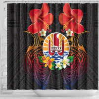 French Polynesia Bastille Day Shower Curtain Tiare Flower and National Seal Polynesian Pattern