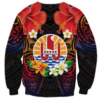 French Polynesia Bastille Day Sweatshirt Tiare Flower and National Seal Polynesian Pattern