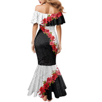 Hawaii Red Hibiscus Flowers Family Matching Mermaid Dress and Hawaiian Shirt Polynesian Pattern With Half Black White Version