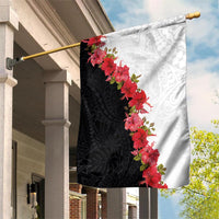 Hawaii Red Hibiscus Flowers Garden Flag Polynesian Pattern With Half Black White Version