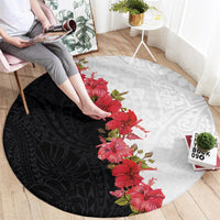 Hawaii Red Hibiscus Flowers Round Carpet Polynesian Pattern With Half Black White Version LT03 - Polynesian Pride