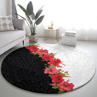 Hawaii Red Hibiscus Flowers Round Carpet Polynesian Pattern With Half Black White Version LT03 - Polynesian Pride