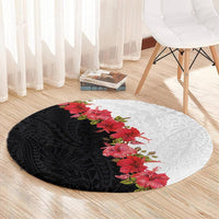 Hawaii Red Hibiscus Flowers Round Carpet Polynesian Pattern With Half Black White Version LT03 - Polynesian Pride