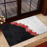 Hawaii Red Hibiscus Flowers Rubber Doormat Polynesian Pattern With Half Black White Version LT03 - Polynesian Pride