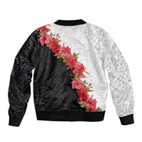 Hawaii Red Hibiscus Flowers Sleeve Zip Bomber Jacket Polynesian Pattern With Half Black White Version