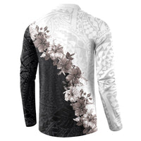 Hawaii Grayscale Hibiscus Flowers Button Sweatshirt Polynesian Pattern With Half Black White Version LT03 - Polynesian Pride