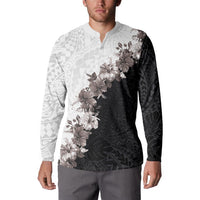 Hawaii Grayscale Hibiscus Flowers Button Sweatshirt Polynesian Pattern With Half Black White Version LT03 - Polynesian Pride