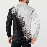 Hawaii Grayscale Hibiscus Flowers Button Sweatshirt Polynesian Pattern With Half Black White Version LT03 - Polynesian Pride