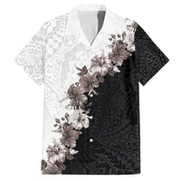 Hawaii Grayscale Hibiscus Flowers Family Matching Summer Maxi Dress and Hawaiian Shirt Polynesian Pattern With Half Black White Version