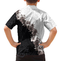 Hawaii Grayscale Hibiscus Flowers Kid Hawaiian Shirt Polynesian Pattern With Half Black White Version