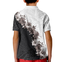 Hawaii Grayscale Hibiscus Flowers Kid Polo Shirt Polynesian Pattern With Half Black White Version LT03 - Polynesian Pride