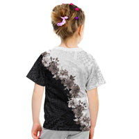 Hawaii Grayscale Hibiscus Flowers Kid T Shirt Polynesian Pattern With Half Black White Version