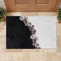 Hawaii Grayscale Hibiscus Flowers Rubber Doormat Polynesian Pattern With Half Black White Version LT03 Black - Polynesian Pride