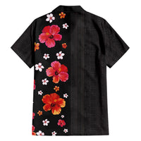 Hawaii Hibiscus and Plumeria Flowers Family Matching Short Sleeve Bodycon Dress and Hawaiian Shirt Tapa Tribal Pattern Half Style Colorful Mode