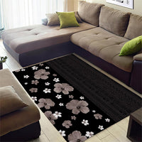 Hawaii Hibiscus and Plumeria Flowers Area Rug Tapa Tribal Pattern Half Style Grayscale Mode