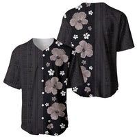 Hawaii Hibiscus and Plumeria Flowers Baseball Jersey Tapa Tribal Pattern Half Style Grayscale Mode