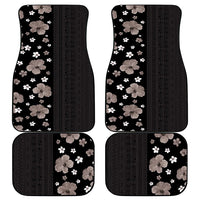 Hawaii Hibiscus and Plumeria Flowers Car Mats Tapa Tribal Pattern Half Style Grayscale Mode