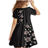 Hawaii Hibiscus and Plumeria Flowers Family Matching Mermaid Dress and Hawaiian Shirt Tapa Tribal Pattern Half Style Grayscale Mode