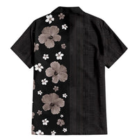 Hawaii Hibiscus and Plumeria Flowers Family Matching Mermaid Dress and Hawaiian Shirt Tapa Tribal Pattern Half Style Grayscale Mode